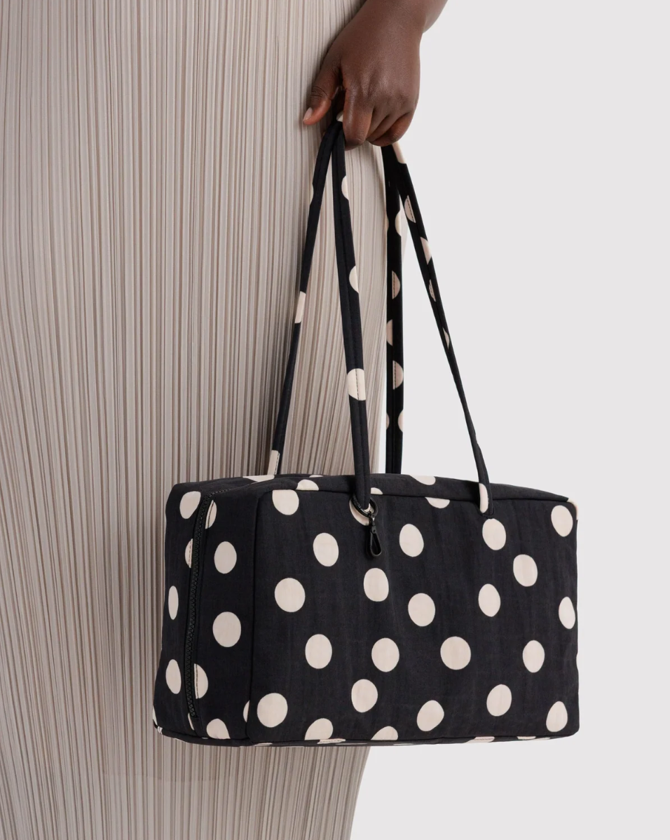 BAGGU • “Black and Cream Polka Dot” Medium Nylon Bowler Bag
