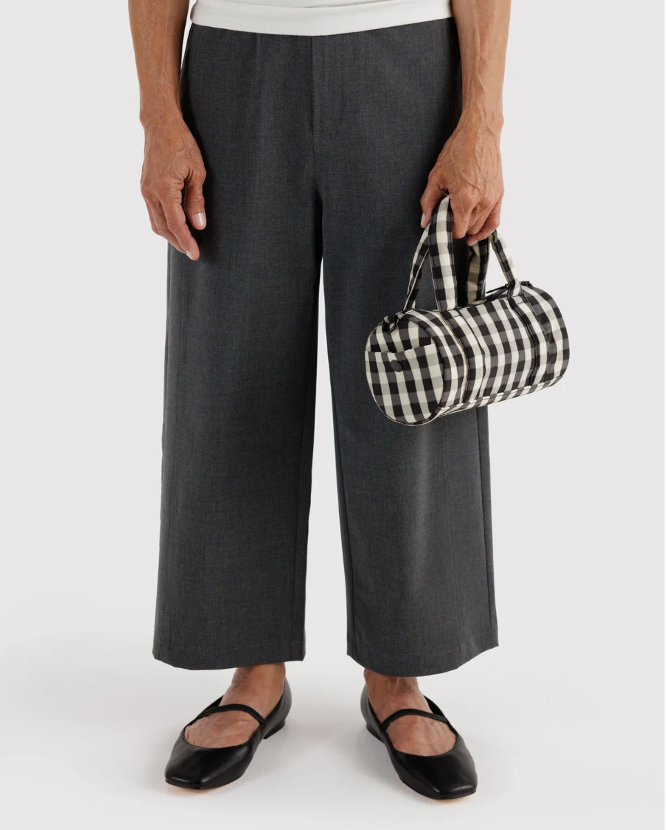 BAGGU • “Black and Cream Gingham” Small Nylon Duffle Bag