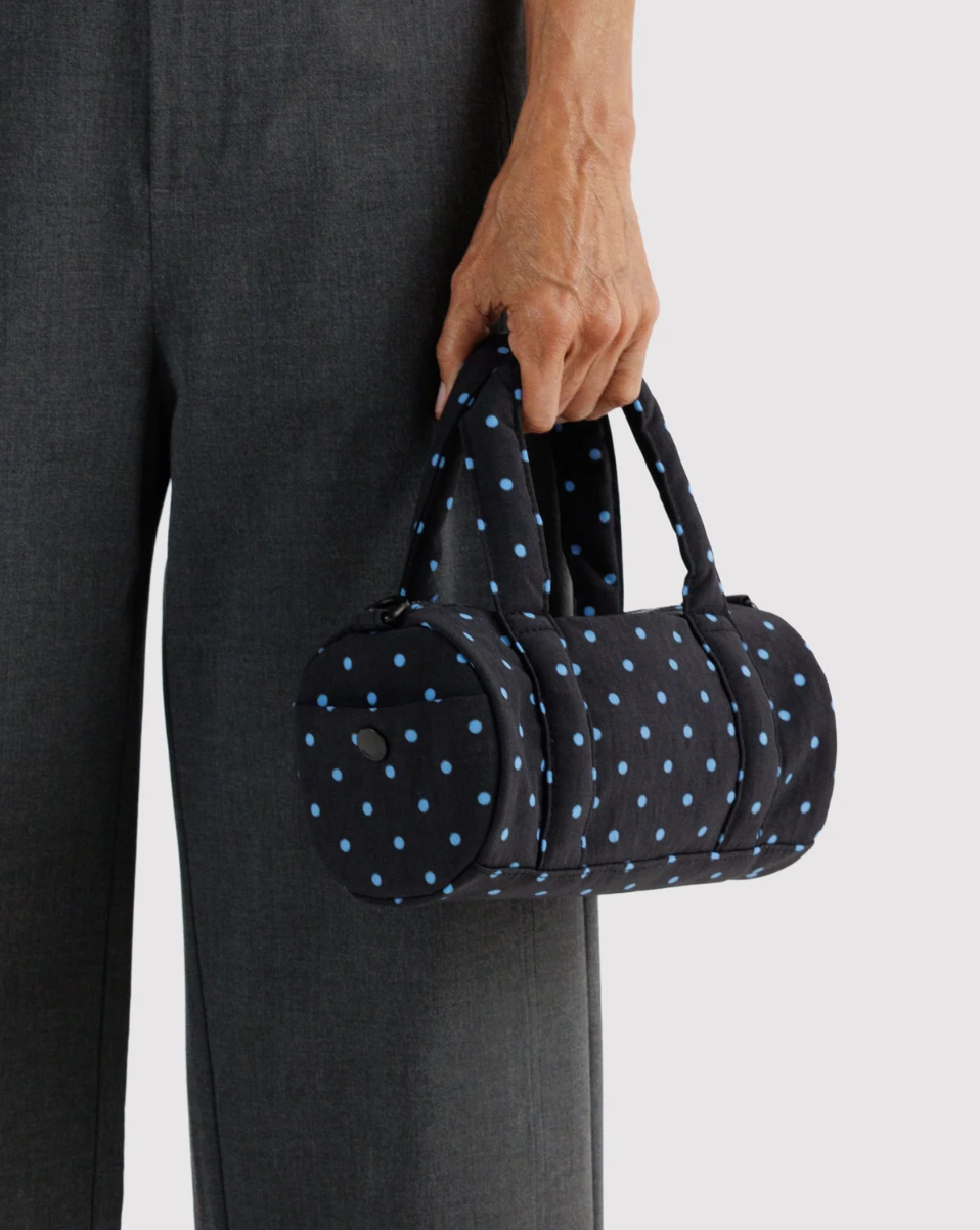 BAGGU • “Black And Sky Blue Micro Dot” Small Nylon Duffle Bag