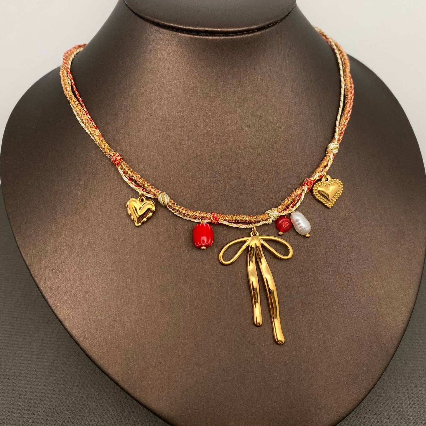 Bow & Heart 18K Gold Plated S.Steel Charm Necklace