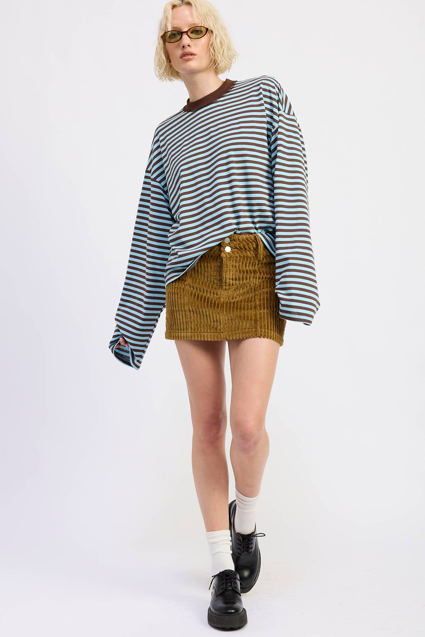 Emory Park • Oversized Stripe Taupe Long Sleeve Top