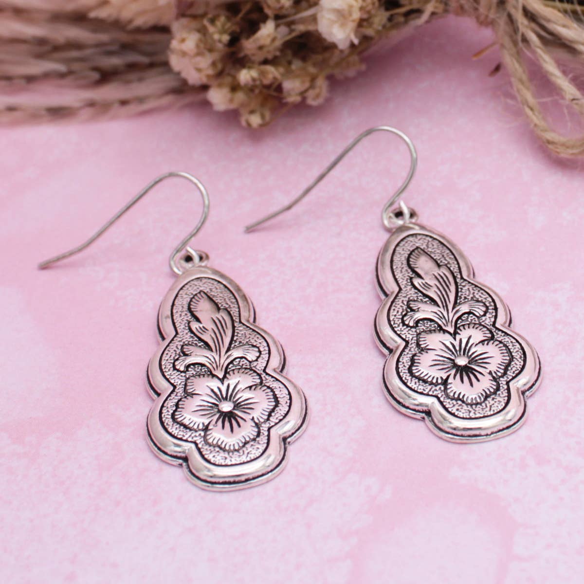 Vintage-Style Flourish Flower Silver-Color Earrings