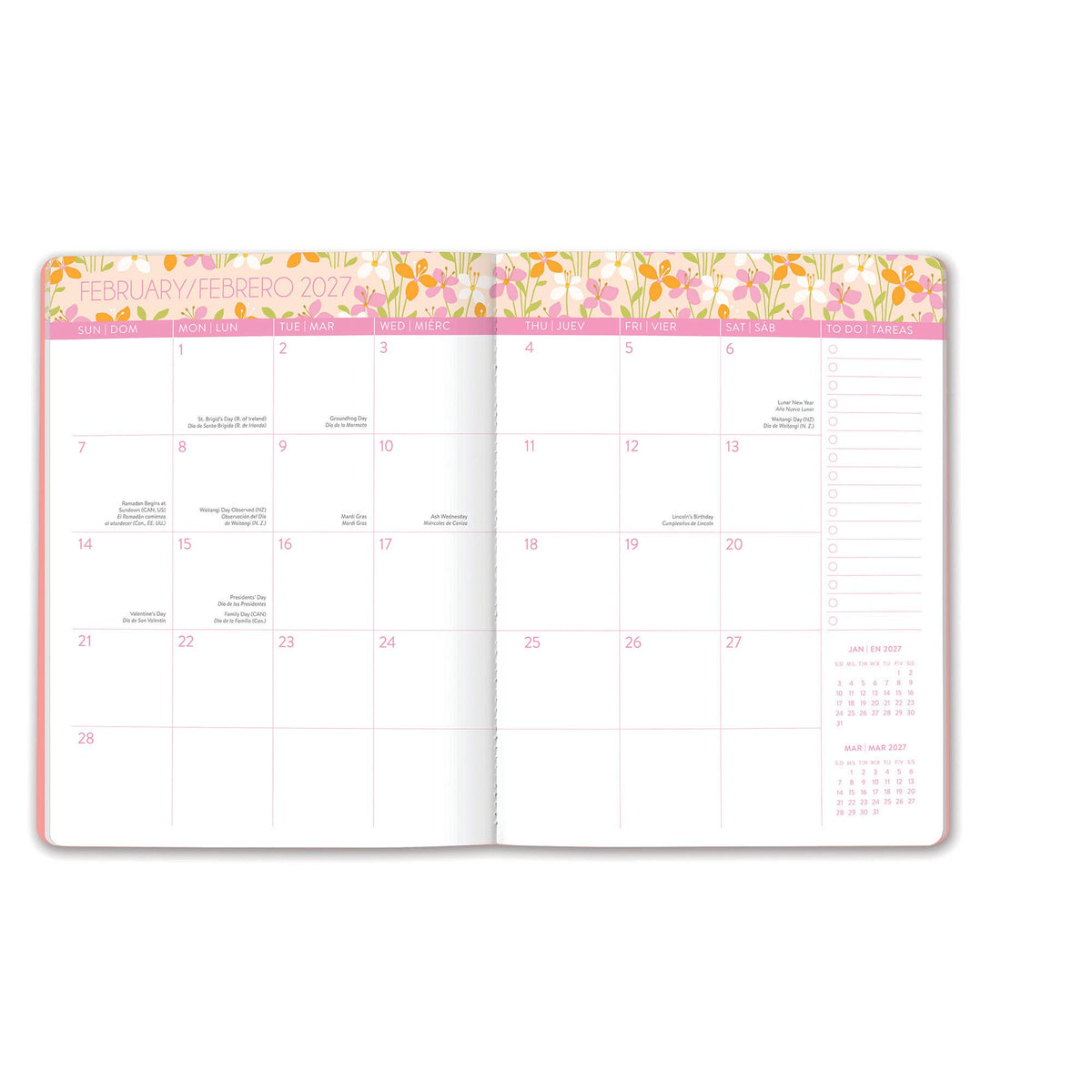 2027 Secret Garden English-Spanish Bilingual Just Right Monthly Planner
