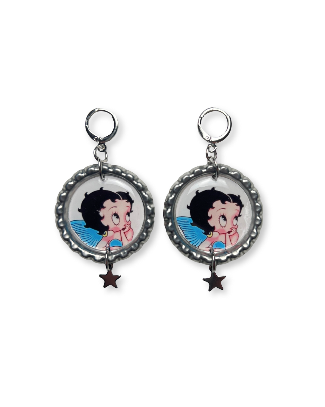 Painted Lady • Angel Betty Boop Dangle Earrings, Silver Color