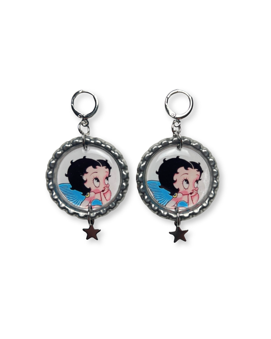 Painted Lady • Angel Betty Boop Dangle Earrings, Silver Color