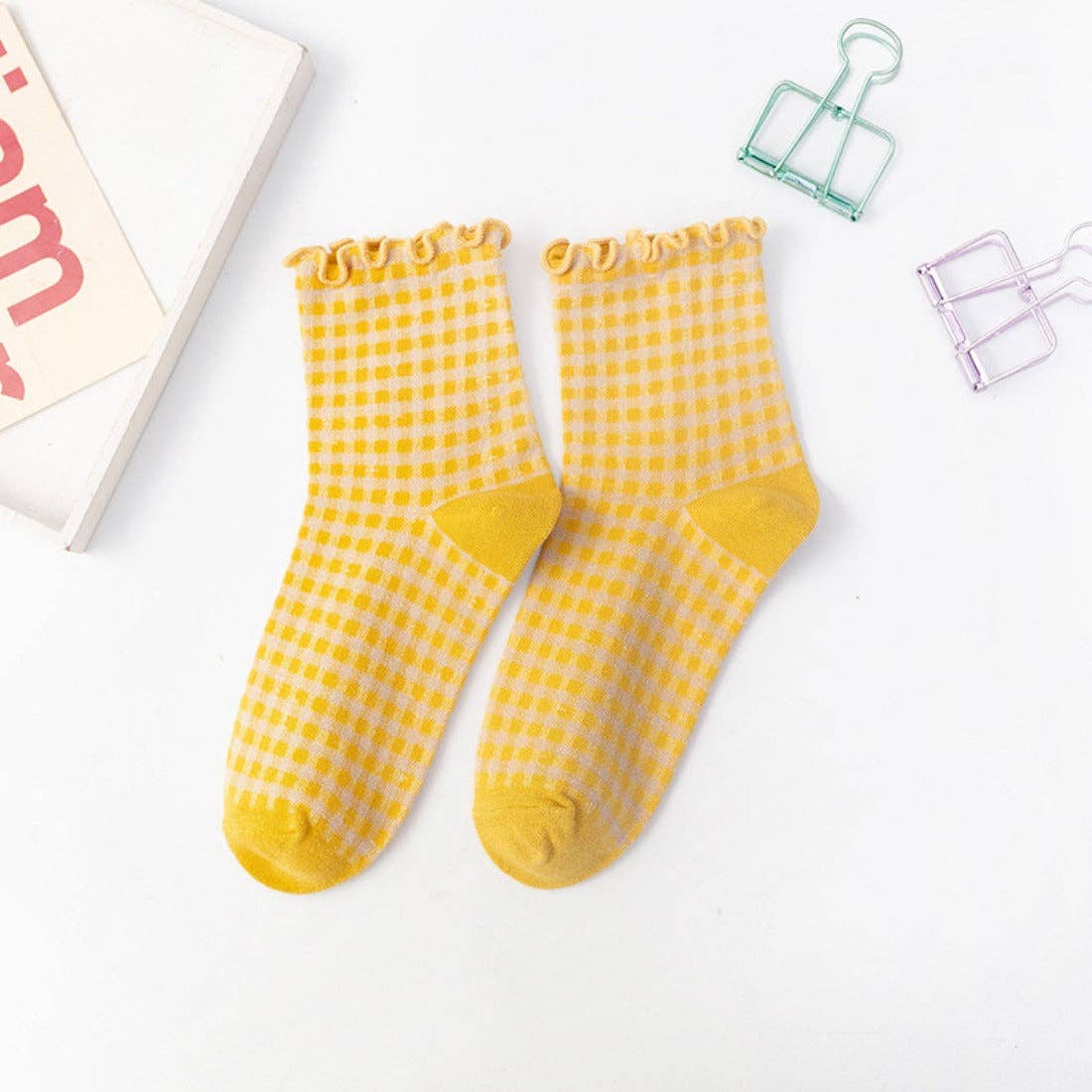 Colorful Check Pattern Lace Socks