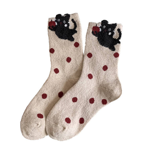 Warm Red Wool Thick Crew Socks