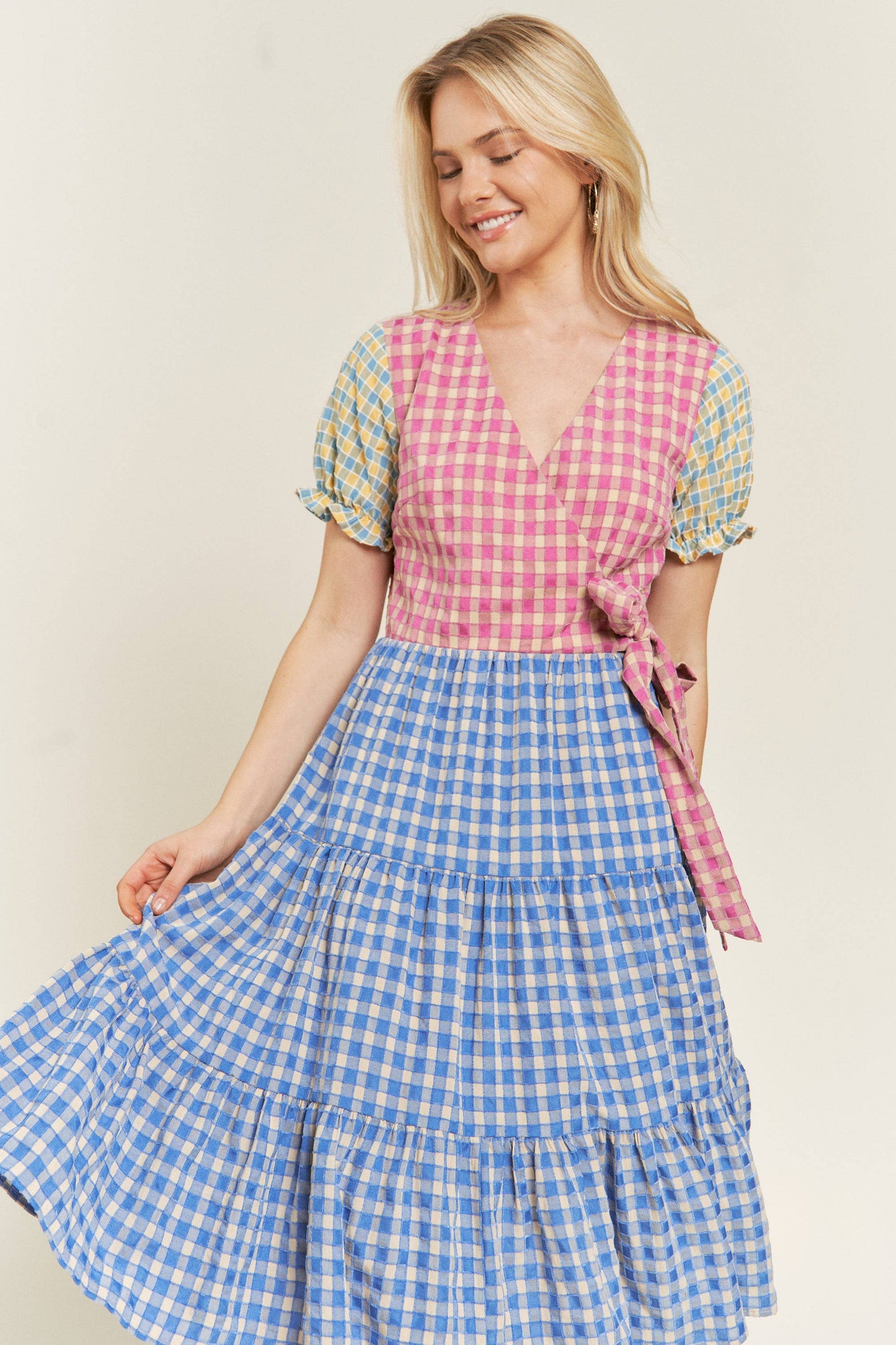 Plus Size, Colorblock Gingham Dress Cottagecore