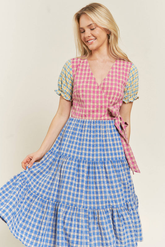Plus Size, Colorblock Gingham Dress Cottagecore