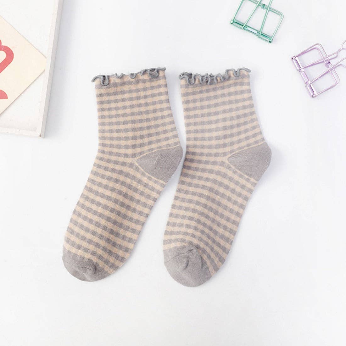 Colorful Check Pattern Lace Socks