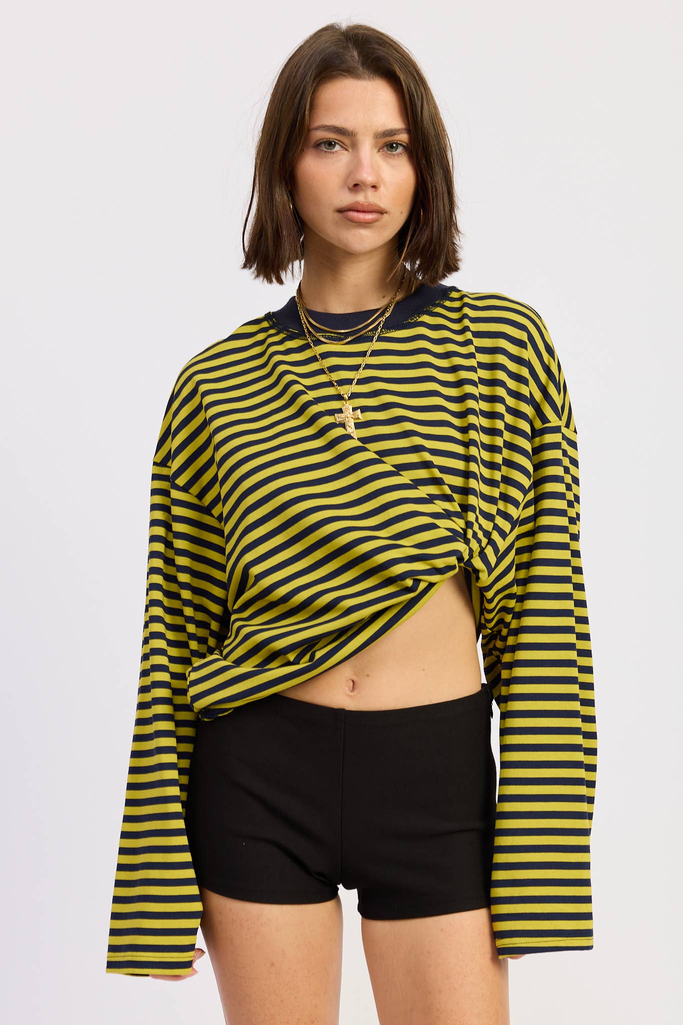 Emory Park • Oversized Stripe Taupe Long Sleeve Top