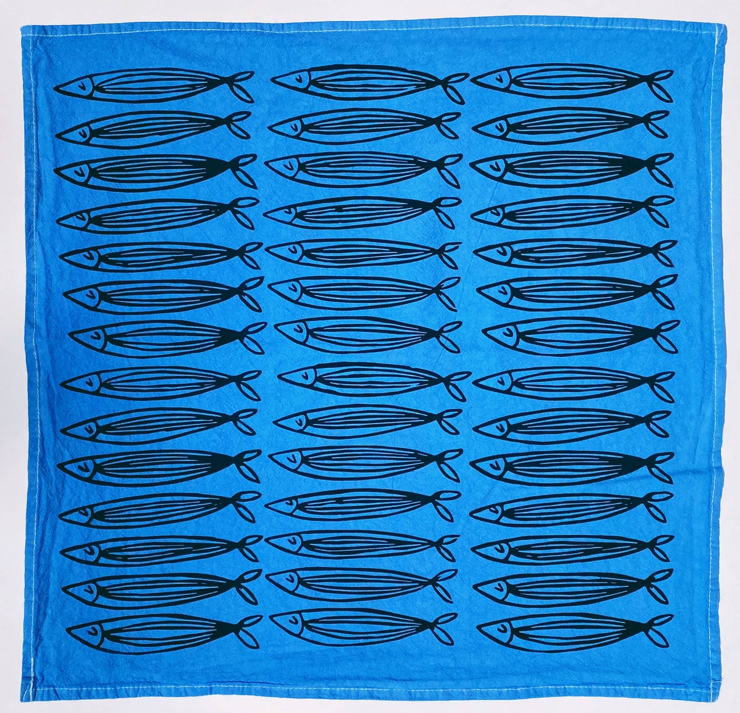 Julie Peach • Silkscreened Tea Towel, Blue Sardines