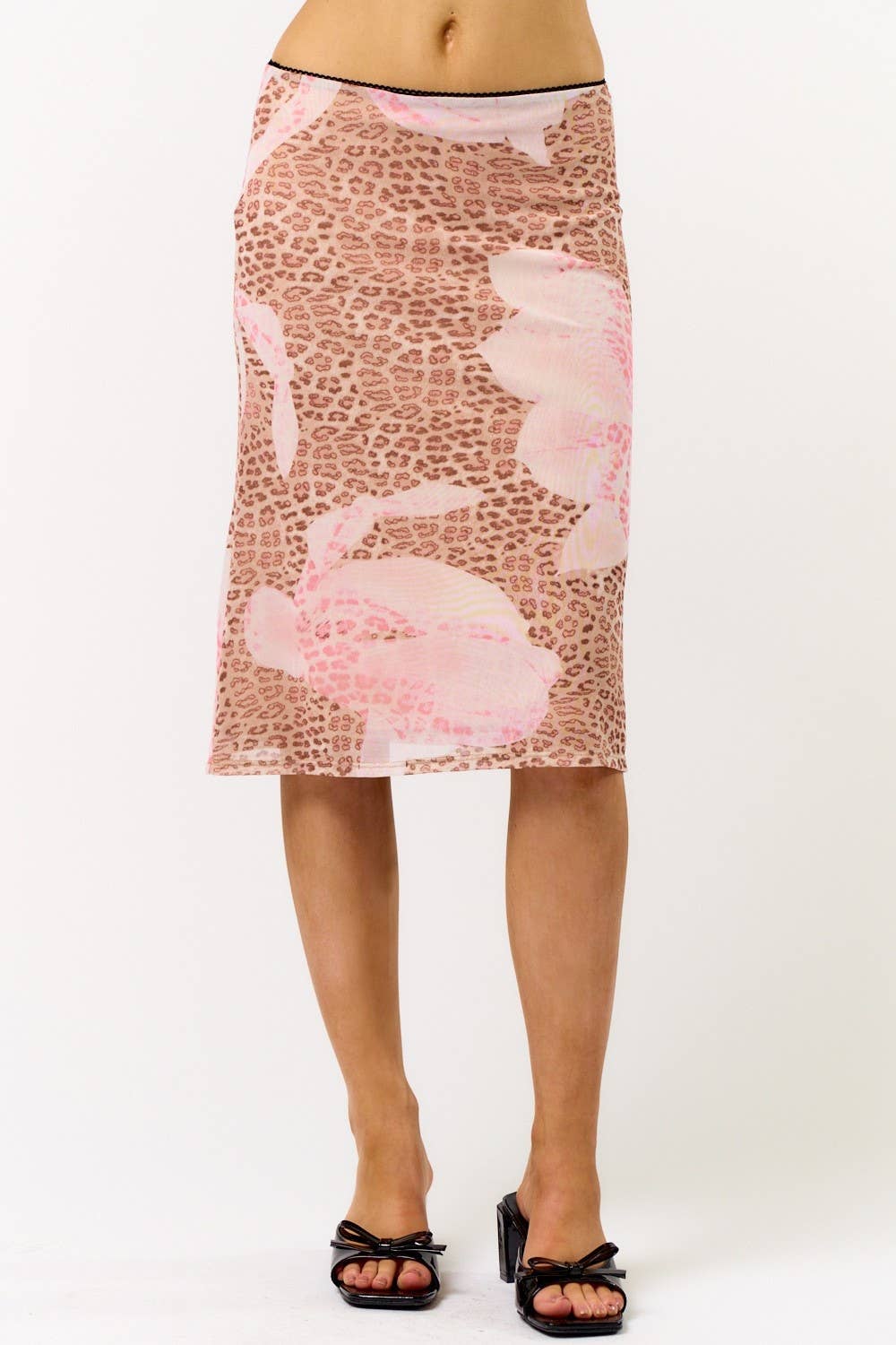 Leopard Floral Y2K Midi Skirt