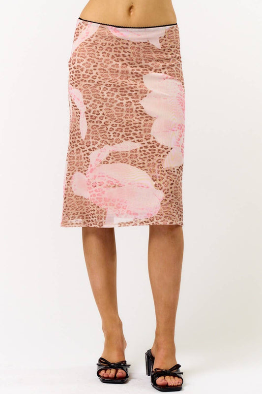 Leopard Floral Y2K Midi Skirt