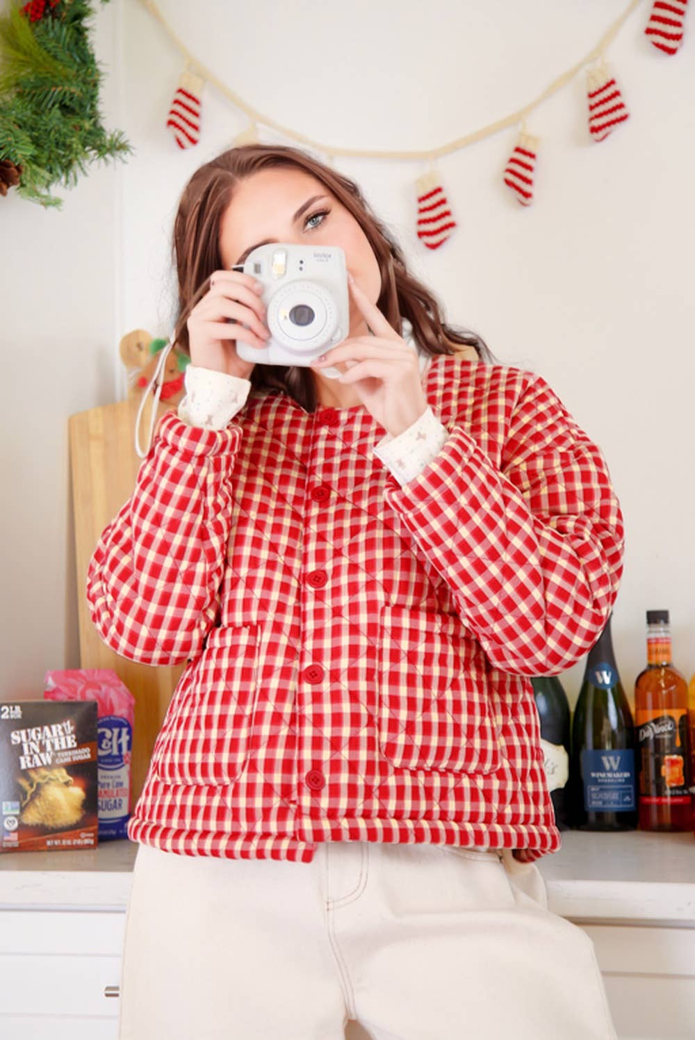 Very J • Gingham Quilt Oversized Casual Jacket