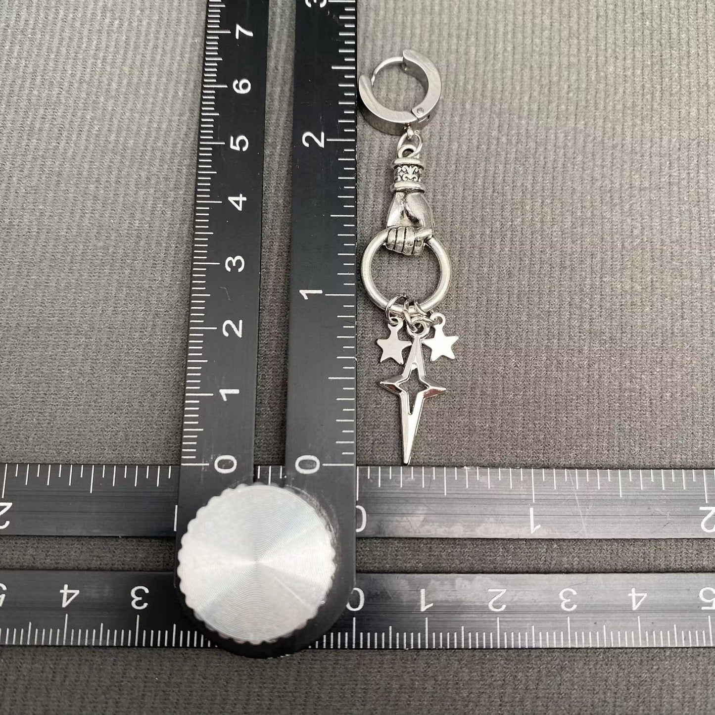 Gothic Hand Catch Star Huggie Drop Dangle Earrings, Silver Color