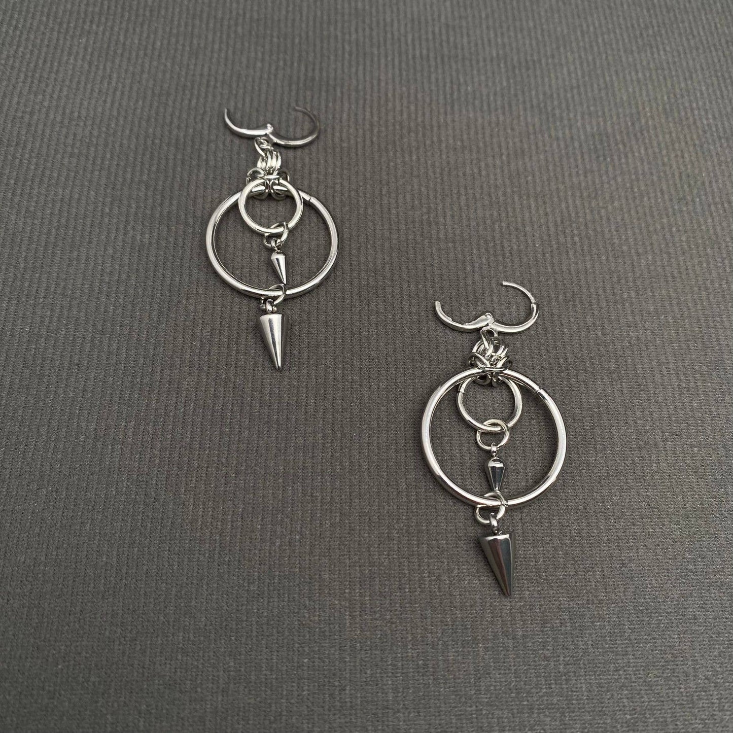 Spike & Ring Chainmail Dangle Earrings