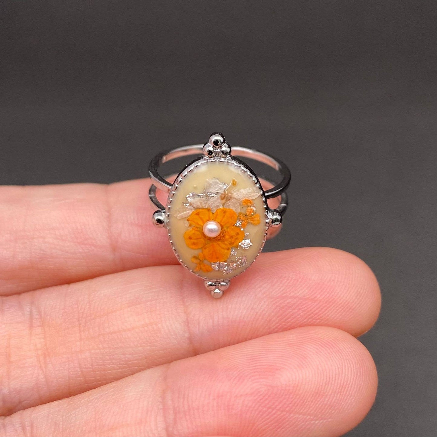 Multiple Styles Dried Flowers Stainless Steel Ring