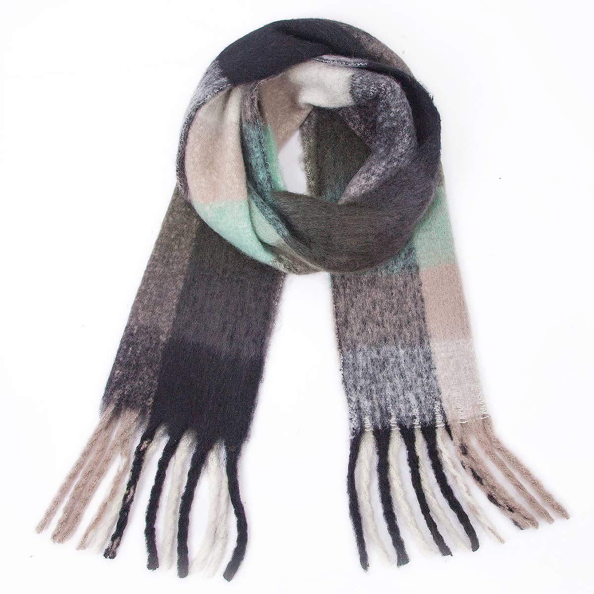 Chunky Plaid Scarf with Fringes
