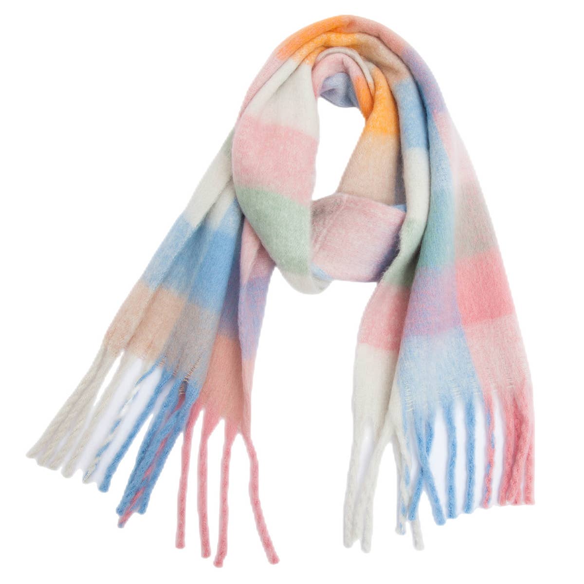 Chunky Plaid Scarf with Fringes