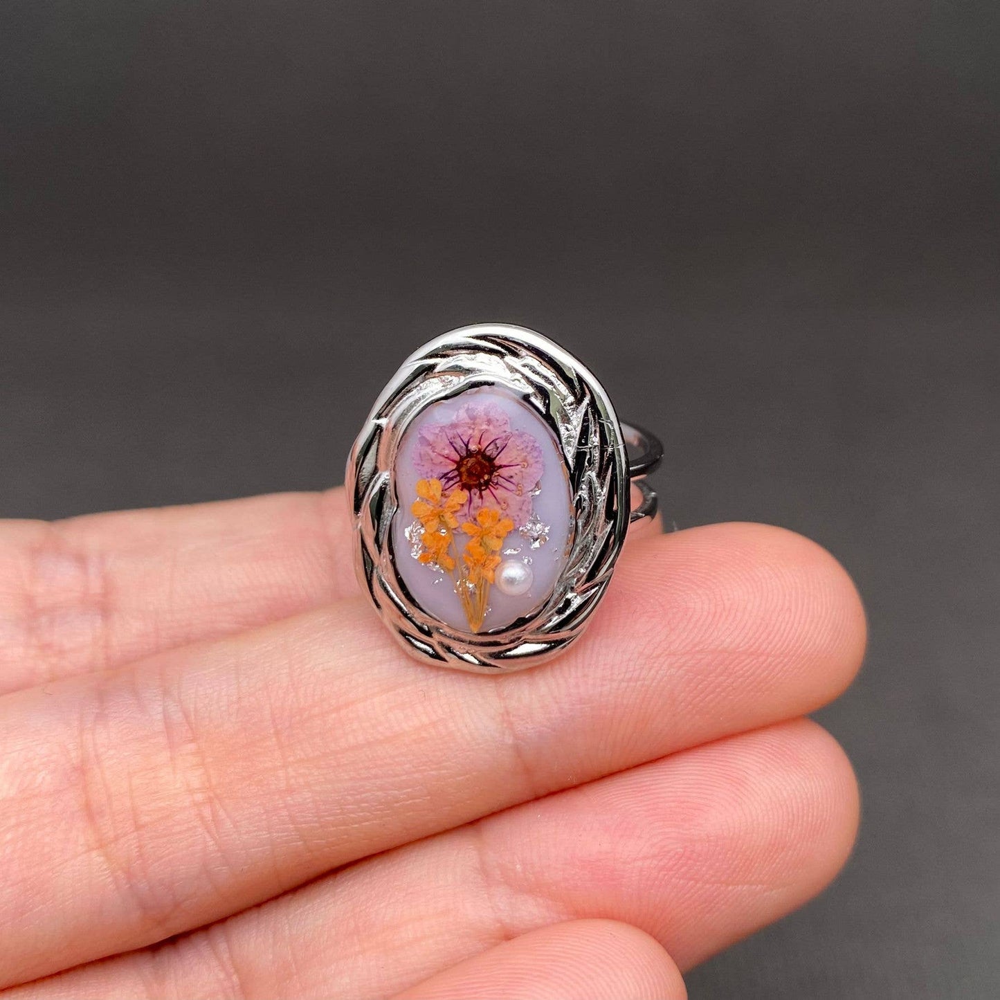 Multiple Styles Dried Flowers Stainless Steel Ring
