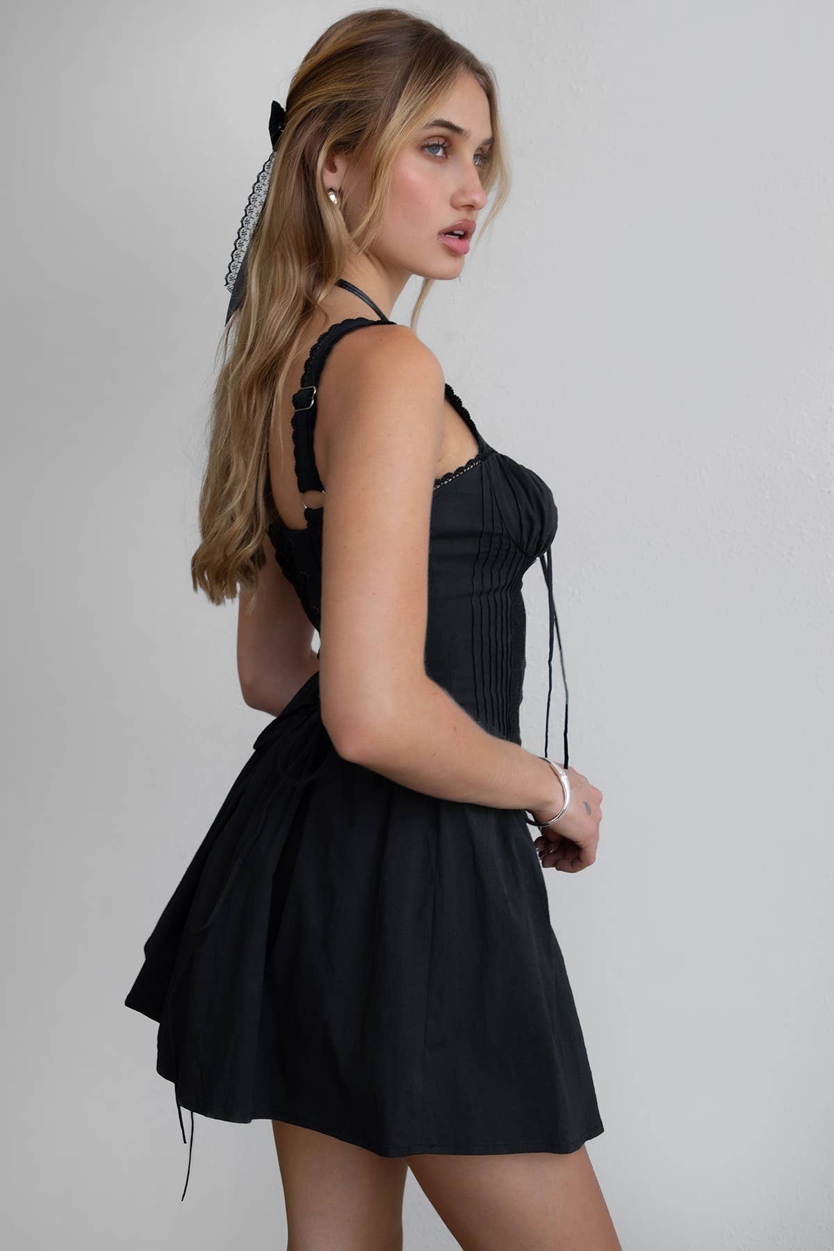 TICTOC • A Line Mini Dress Lace Up Back “DARCY”