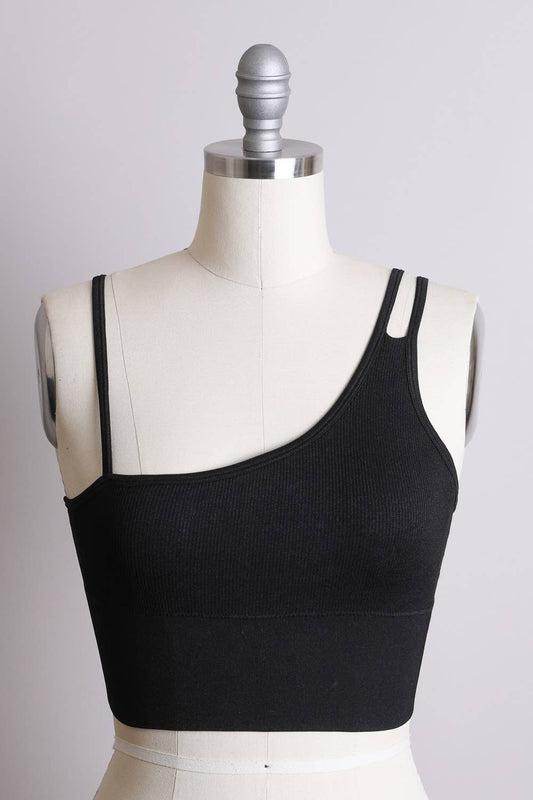 Asymmetric Shoulder Brami Top, Black