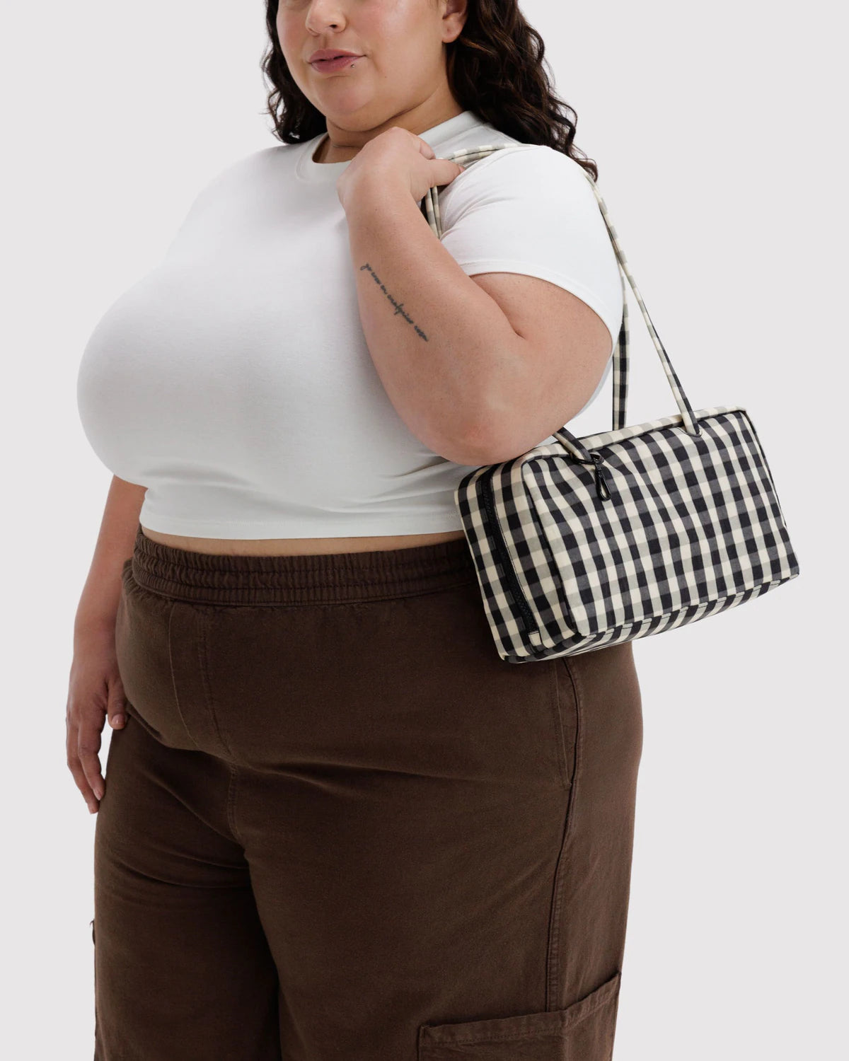 BAGGU • “Black And Cream Gingham” Nylon Bowler Bag