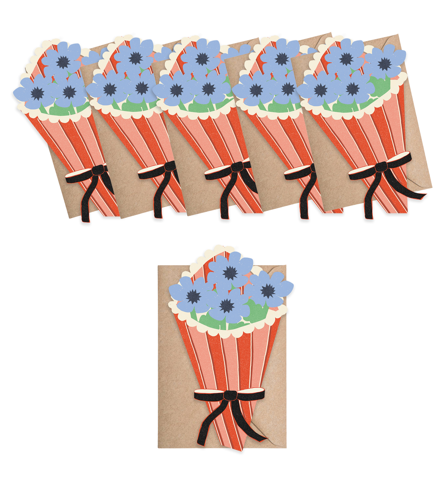 Flower Bouquet, Mini Die-Cut Blank Greeting Cards, Box of 6