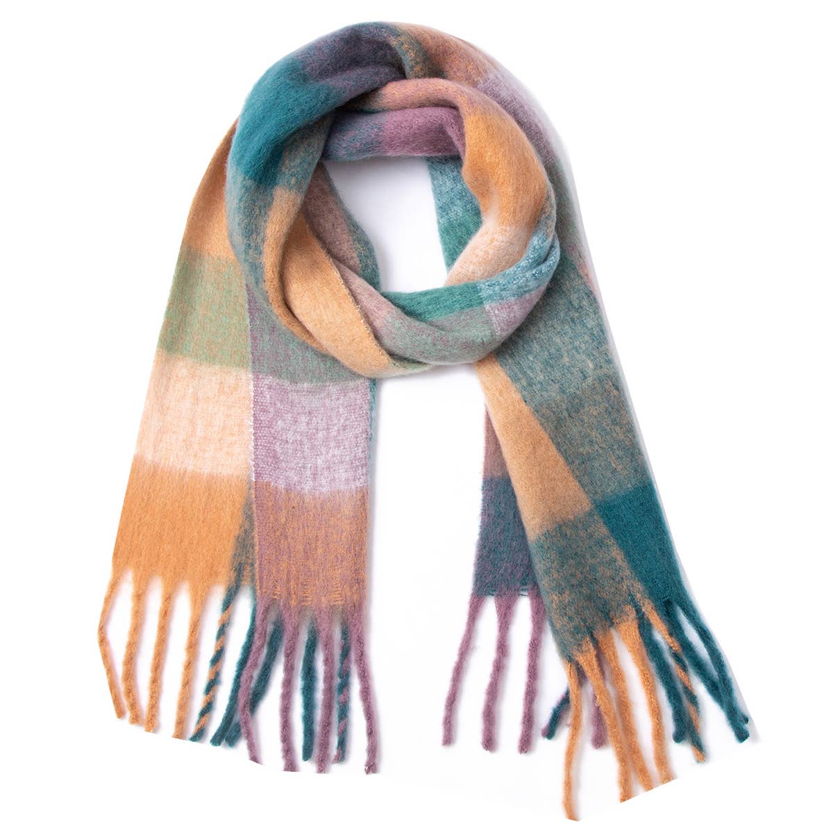 Chunky Plaid Scarf with Fringes