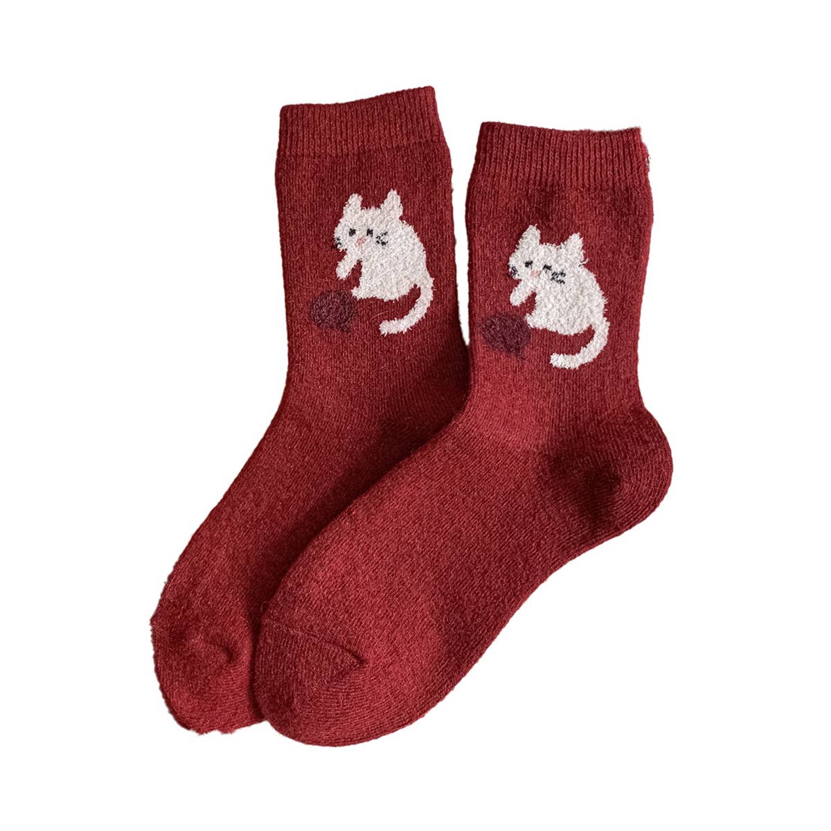 Warm Red Wool Thick Crew Socks