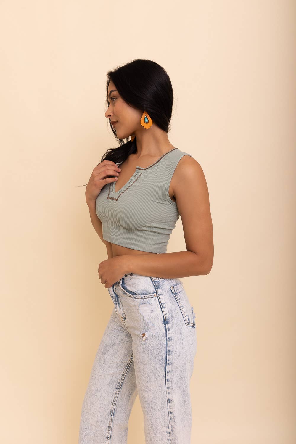 Y2K V-Neck Seamless Crop Tank