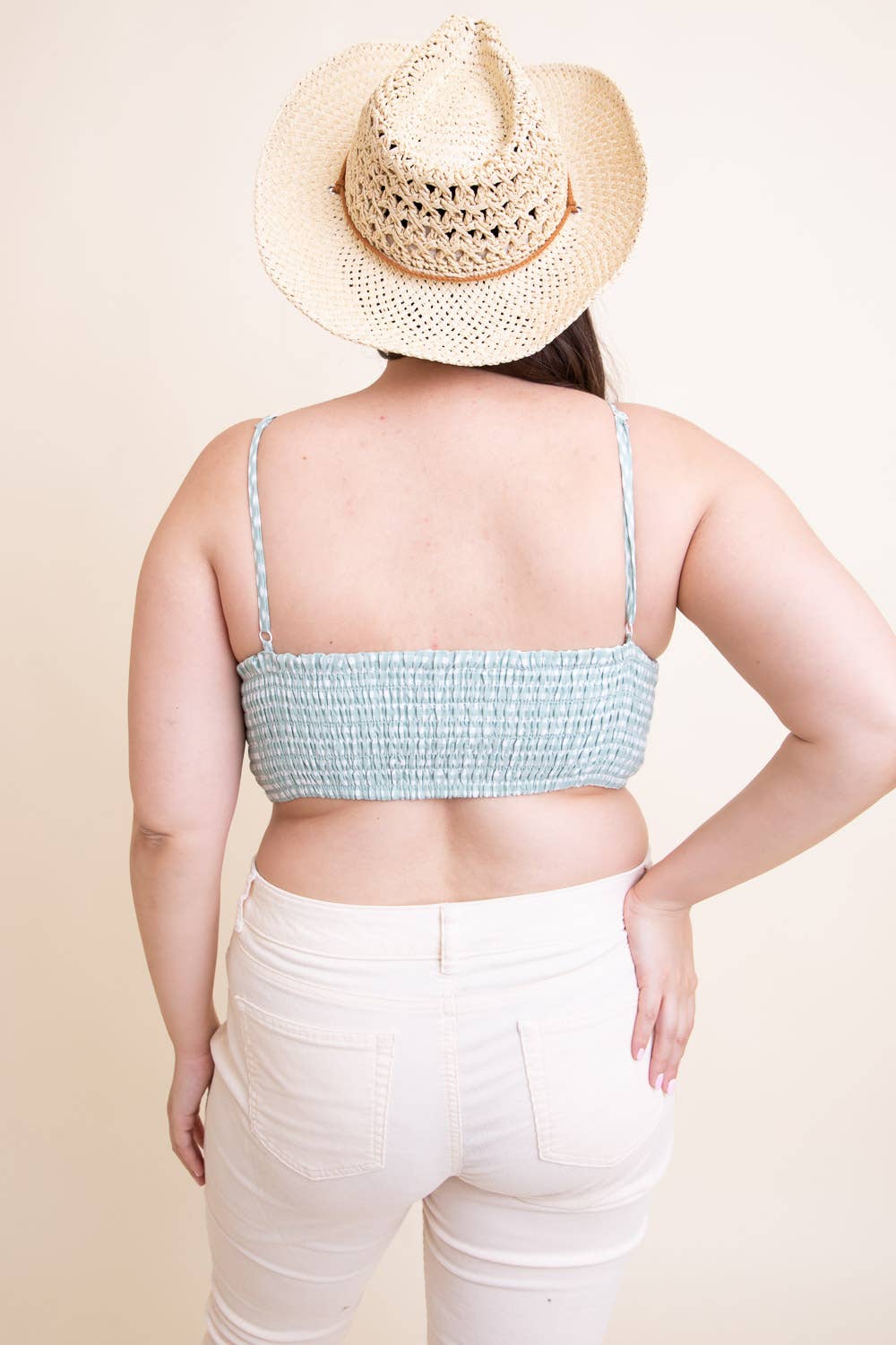 Plus Size Gingham Daisy Trim Smocked Bralette