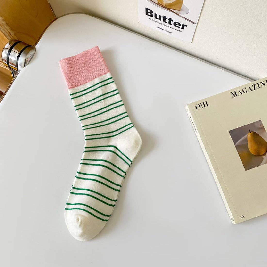 Contrast Stripe Mid-Calf Socks