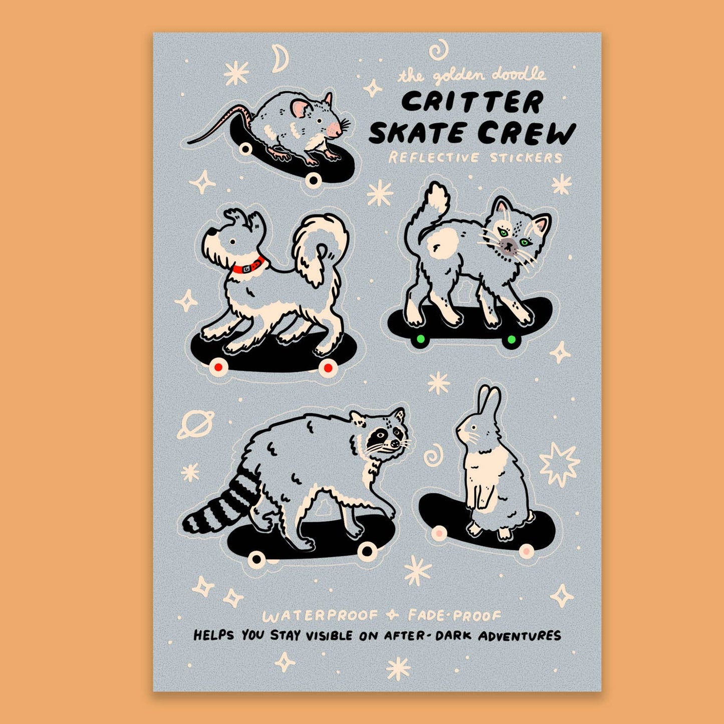 Stay Home Club • Critter Skate Crew | Reflective Sticker Sheet, Great for Kids