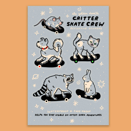 Stay Home Club • Critter Skate Crew | Reflective Sticker Sheet, Great for Kids