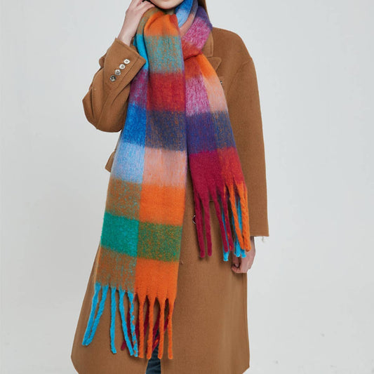 Rainbow Plaid Fuzzy Scarf