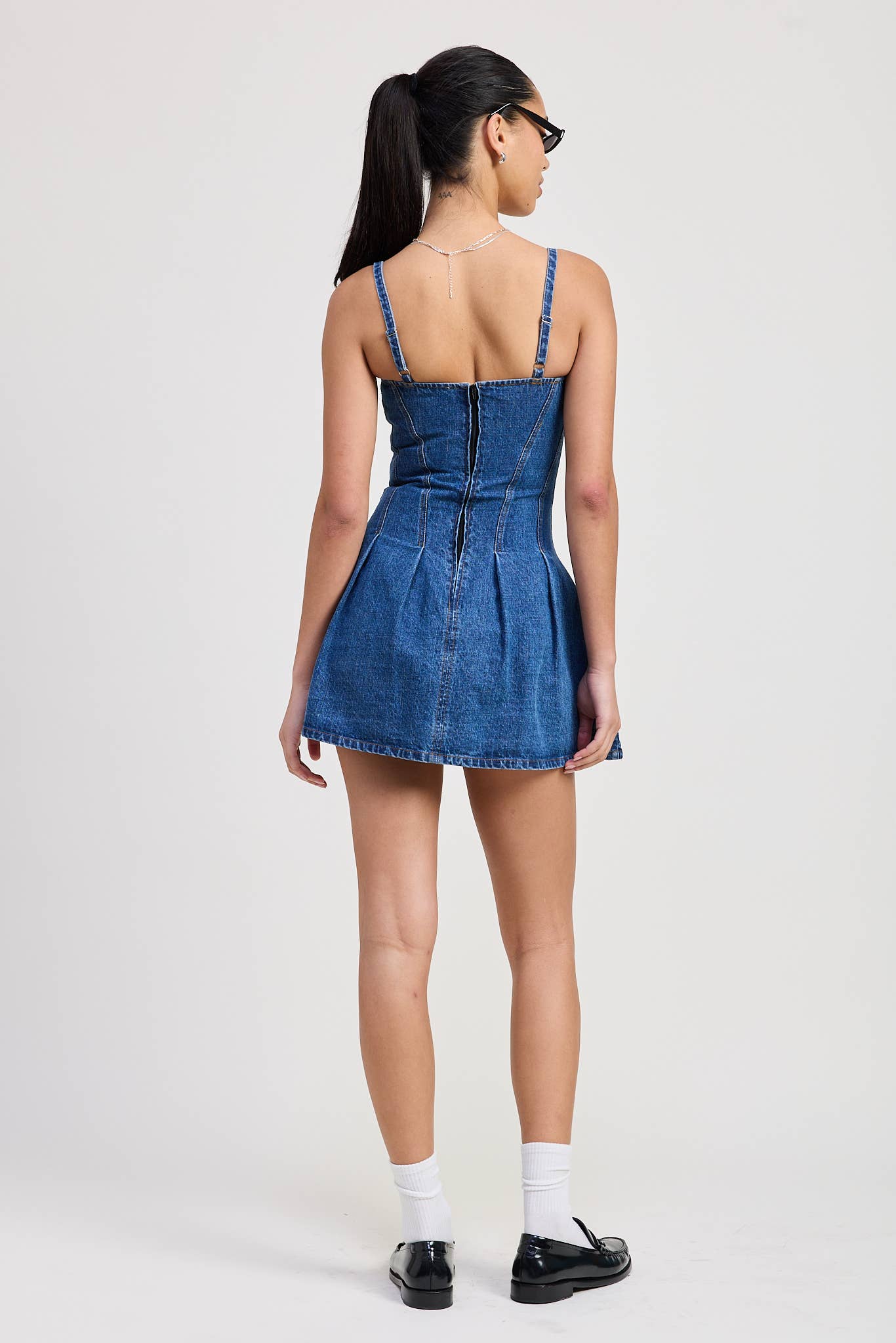 Denim Pleated Mini Dress