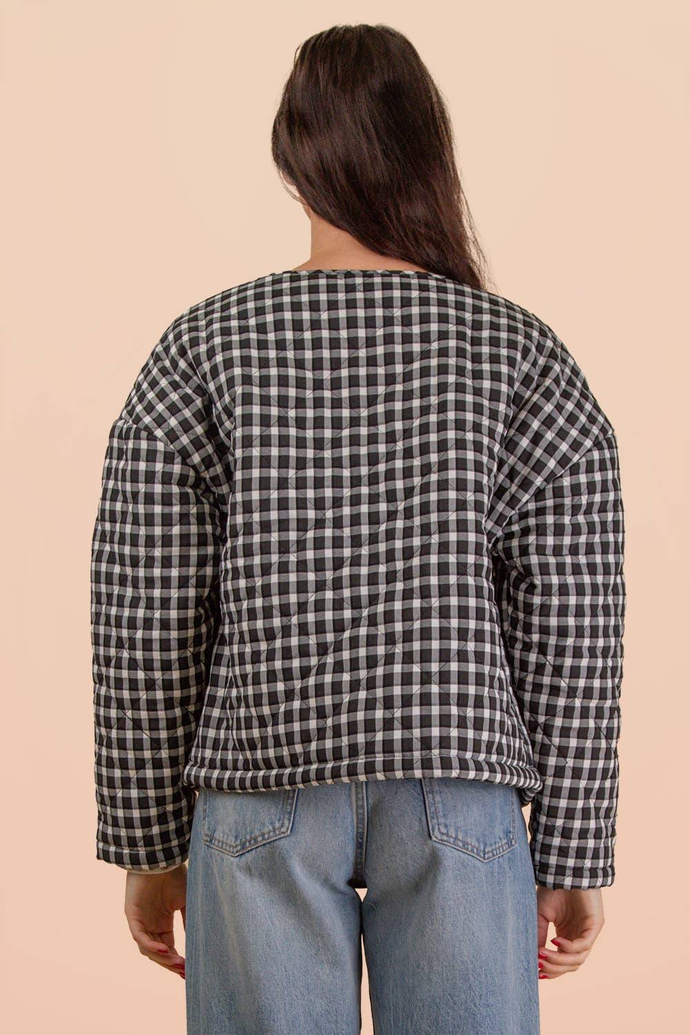Very J • Gingham Quilt Oversized Casual Jacket