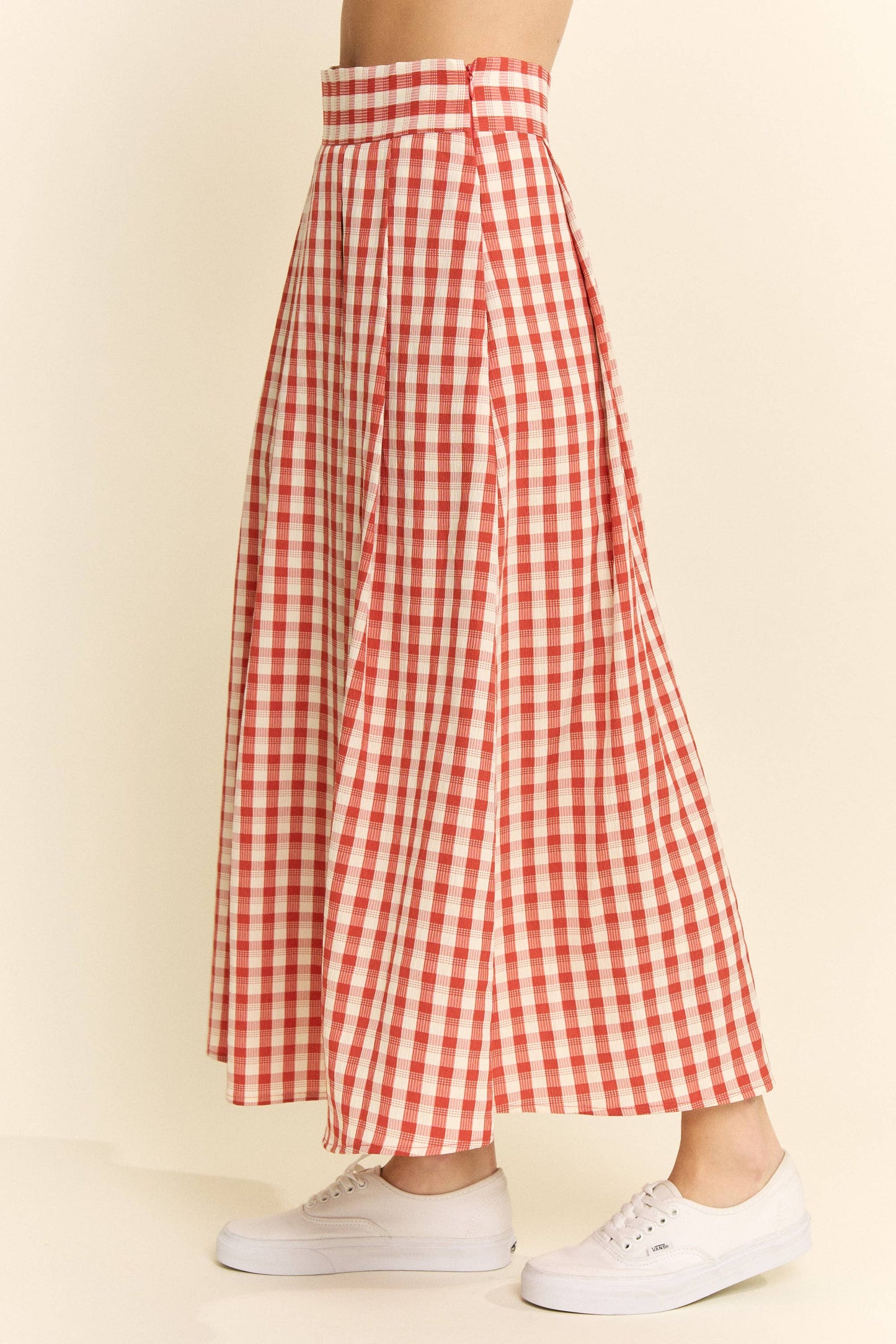 Plus Size, Gingham Midi Skirt, Red & Black Gingham