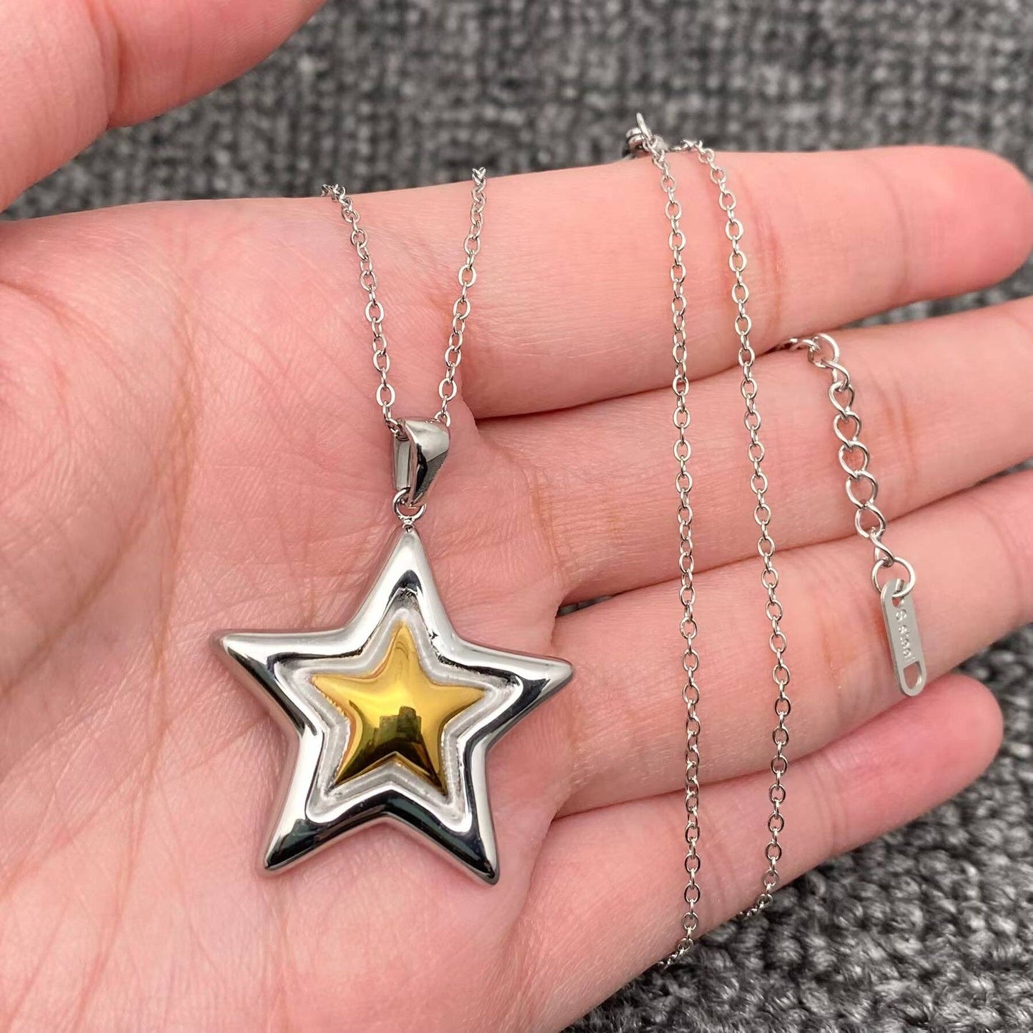 18K Gold Plated S.Steel Two Tone Star charm Necklace