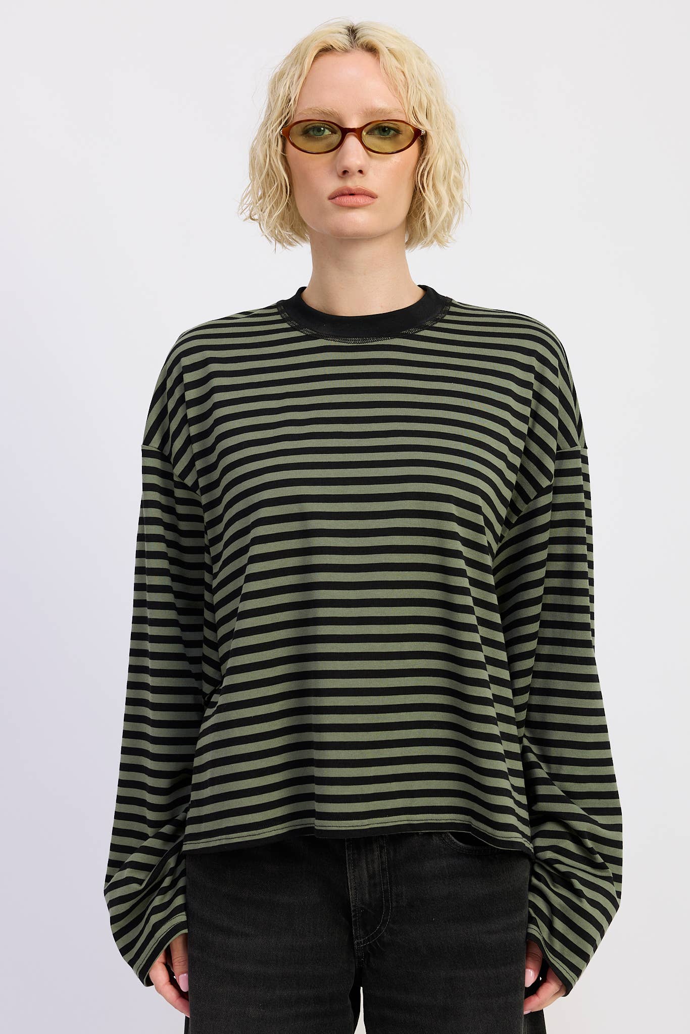 Emory Park • Oversized Stripe Taupe Long Sleeve Top