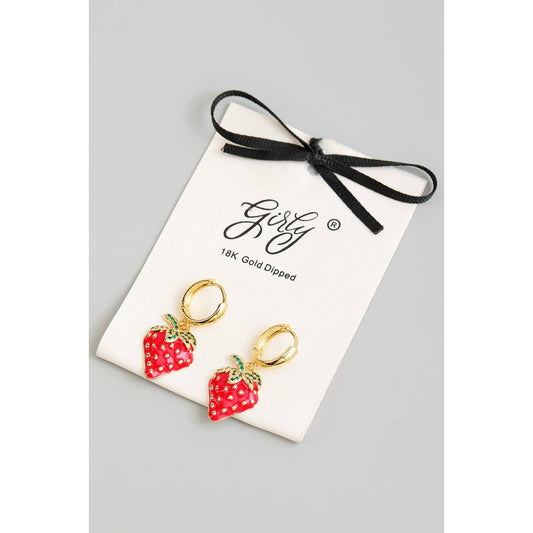 Girly • Huggie Earrings, 18K Gold Dipped Strawberries