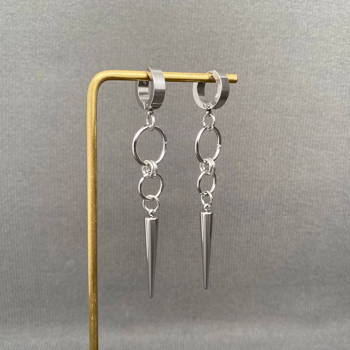 Silver Tone Spike Huggie Earrings