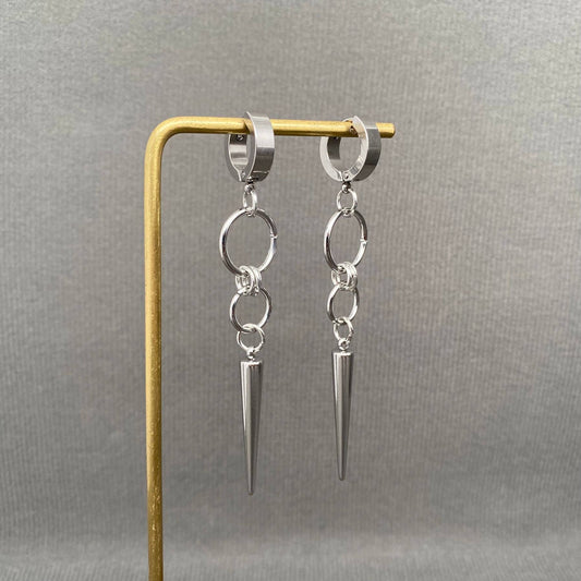 Silver Tone Spike Huggie Earrings