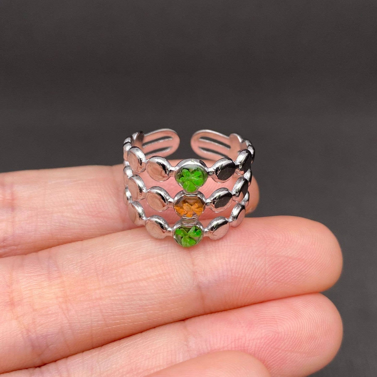 Multiple Styles Dried Flowers Stainless Steel Ring