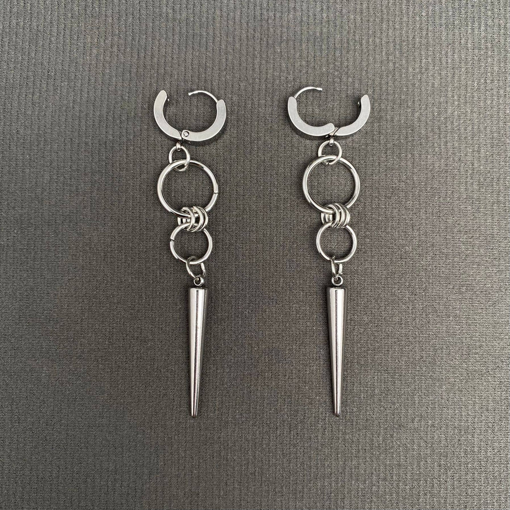Silver Tone Spike Huggie Earrings