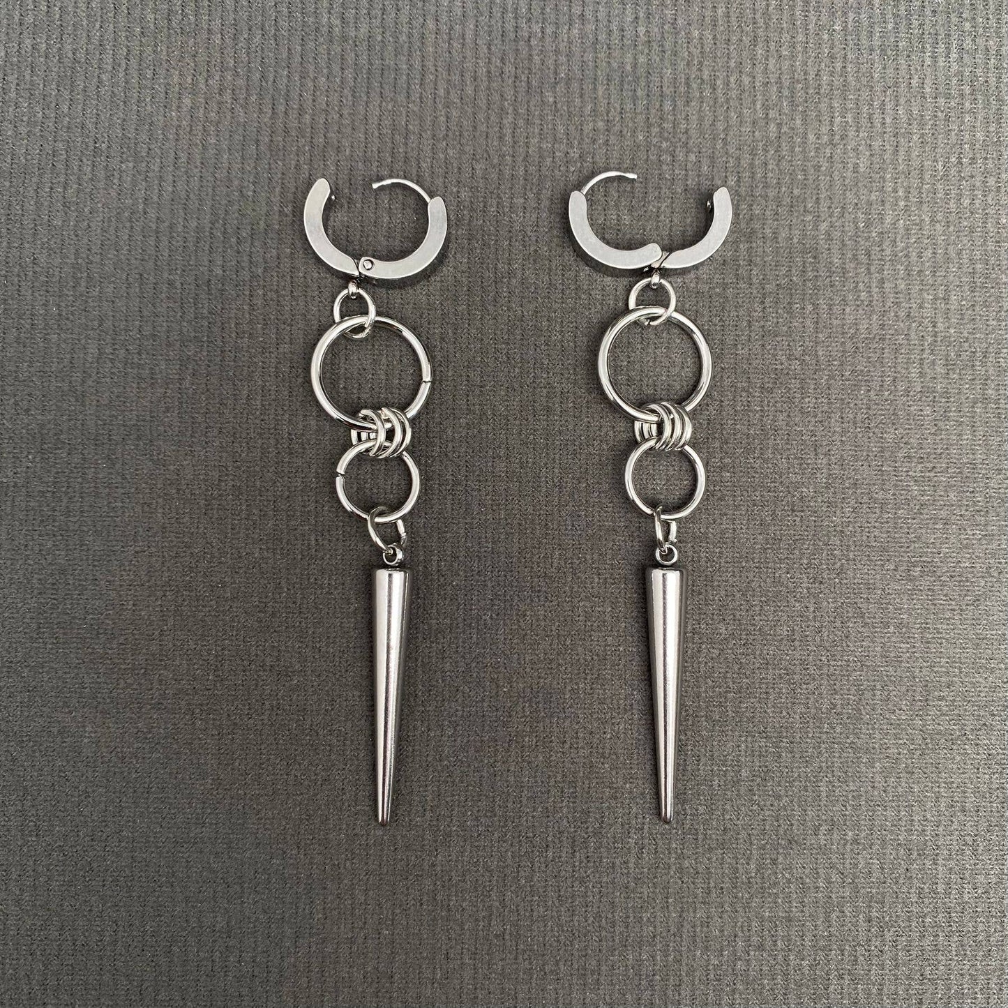 Silver Tone Spike Huggie Earrings