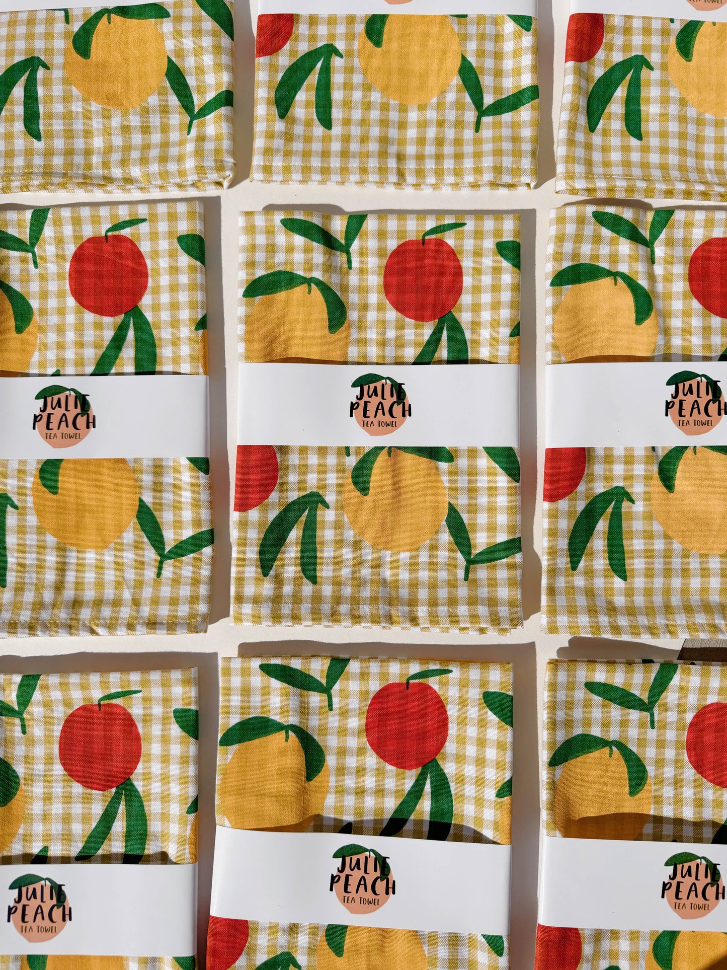 Julie Peach • Tea Towel, Gingham Peach Toss