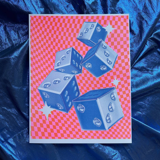 Alex Luciano • 11” x 14” Risograph Print, Dice
